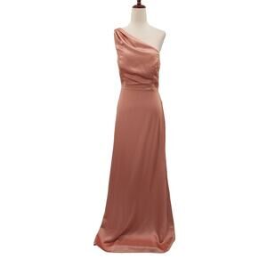 LOVELY SZ 8 M Maddie Dessert Rose Pink One-Shoulder Satin Maxi Dress NWT B70